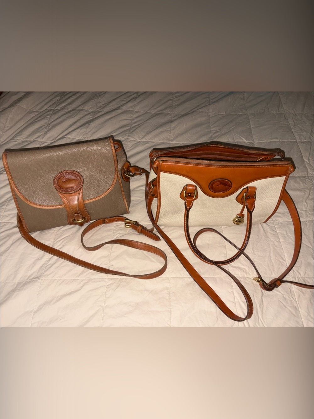 Dooney & Bourke White and Tan Leather Crossbody and Shoulder Bags